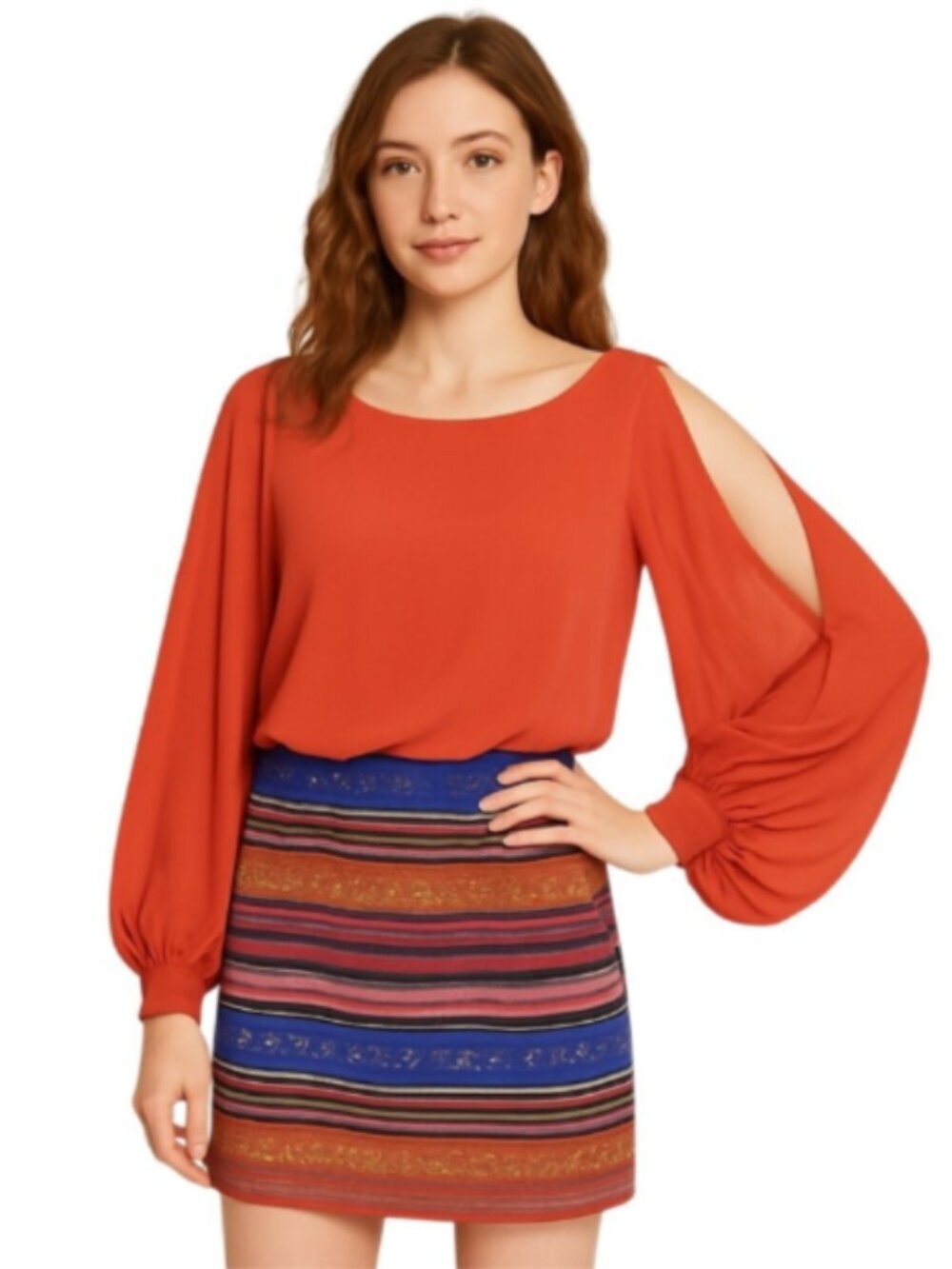 NEW Hot & Delicious Large Dress Sheer Slit Sleeves Cotton Blend Colorful Skirt
